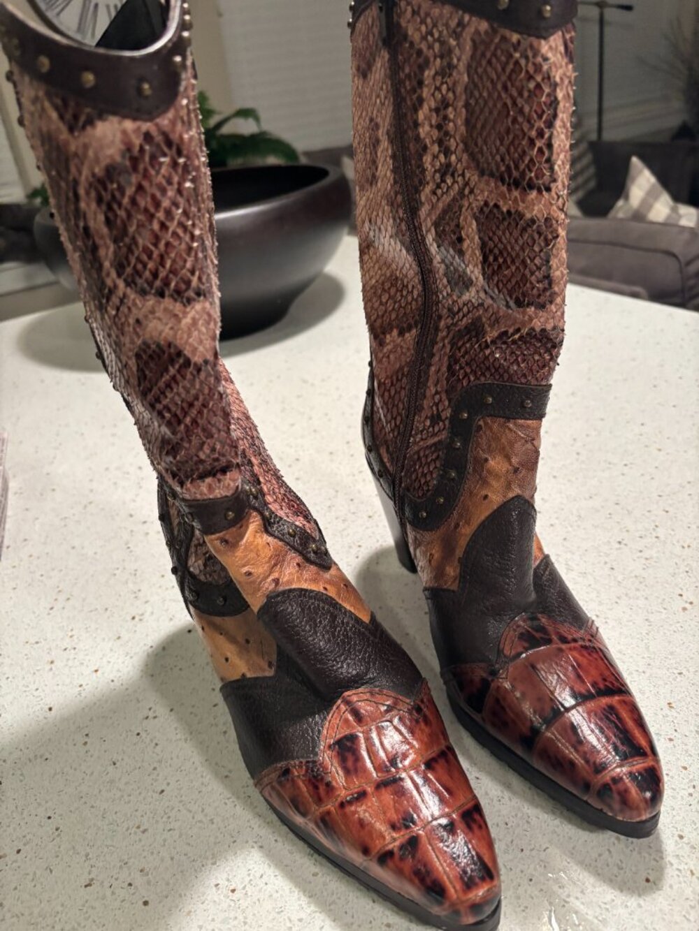 STUART WEITZMAN "STAMPEDE" MID CALF COWBOY THEMED BOOTS 7.5